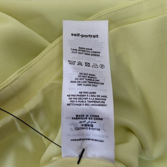 Self-Portrait Lime Cutout Ruched Mini Dress Long Sleeve Mesh Size 4 Preowned - Picture 9 of 15